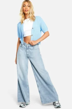 Cardigans*boohoo Lightweight Knit Short Sleeve Cardigan baby blue