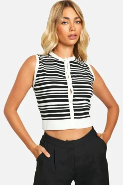 Knitted Tops*boohoo Lightweight Knit Striped Waistcoat Top black