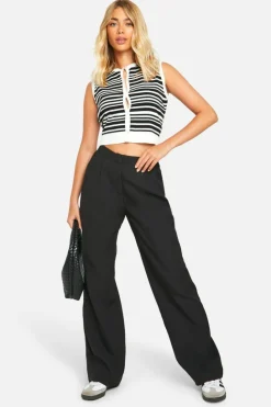 Knitted Tops*boohoo Lightweight Knit Striped Waistcoat Top black