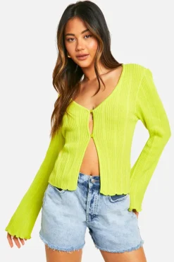Cardigans*boohoo Lightweight Rib Knit Button Cardigan lime