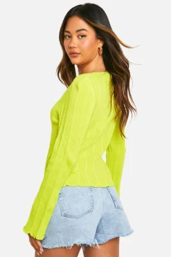 Cardigans*boohoo Lightweight Rib Knit Button Cardigan lime