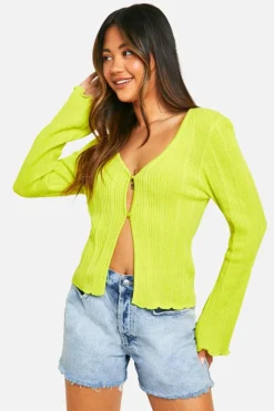 Cardigans*boohoo Lightweight Rib Knit Button Cardigan lime