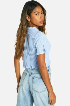 Cardigans*boohoo Lightweight Rib Knit Tie Front Top baby blue