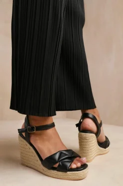 Sandals*Where's That From Lima' Padded Cross Over Strap Espadrille Wedges Black
