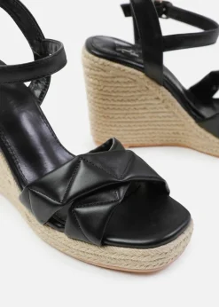 Sandals*Where's That From Lima' Wide Fit Padded Cross Over Strap Espadrille Wedges Black