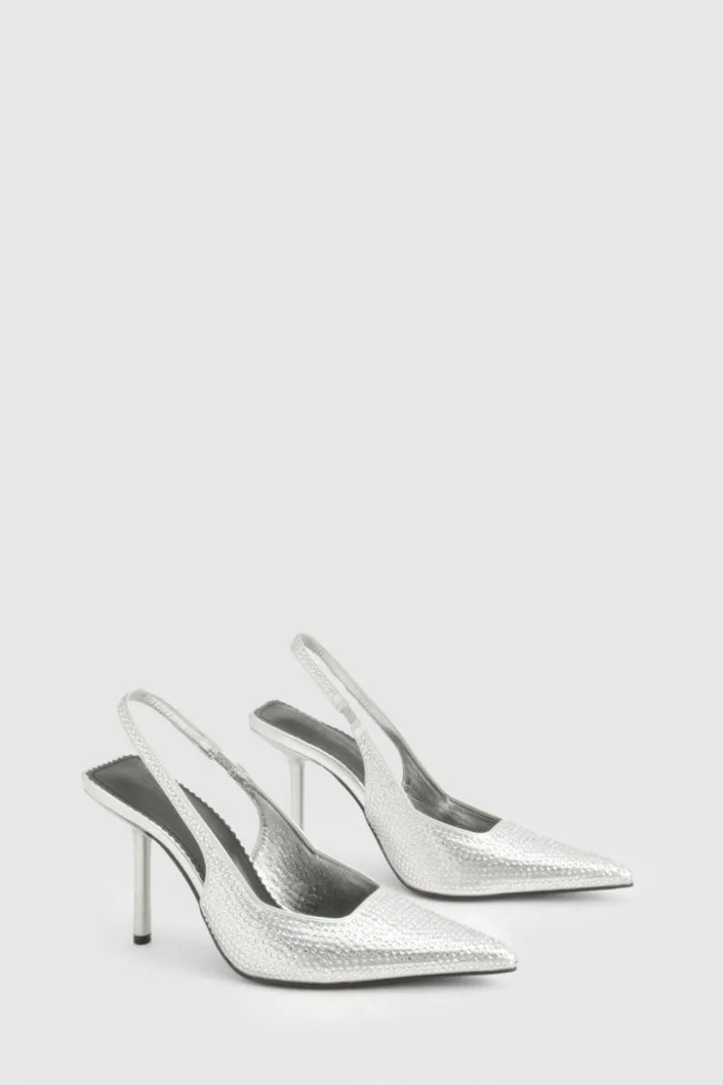 Heels*boohoo Limited Edition Embellished Slingback Court Shoes silver