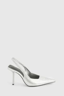 Heels*boohoo Limited Edition Embellished Slingback Court Shoes silver