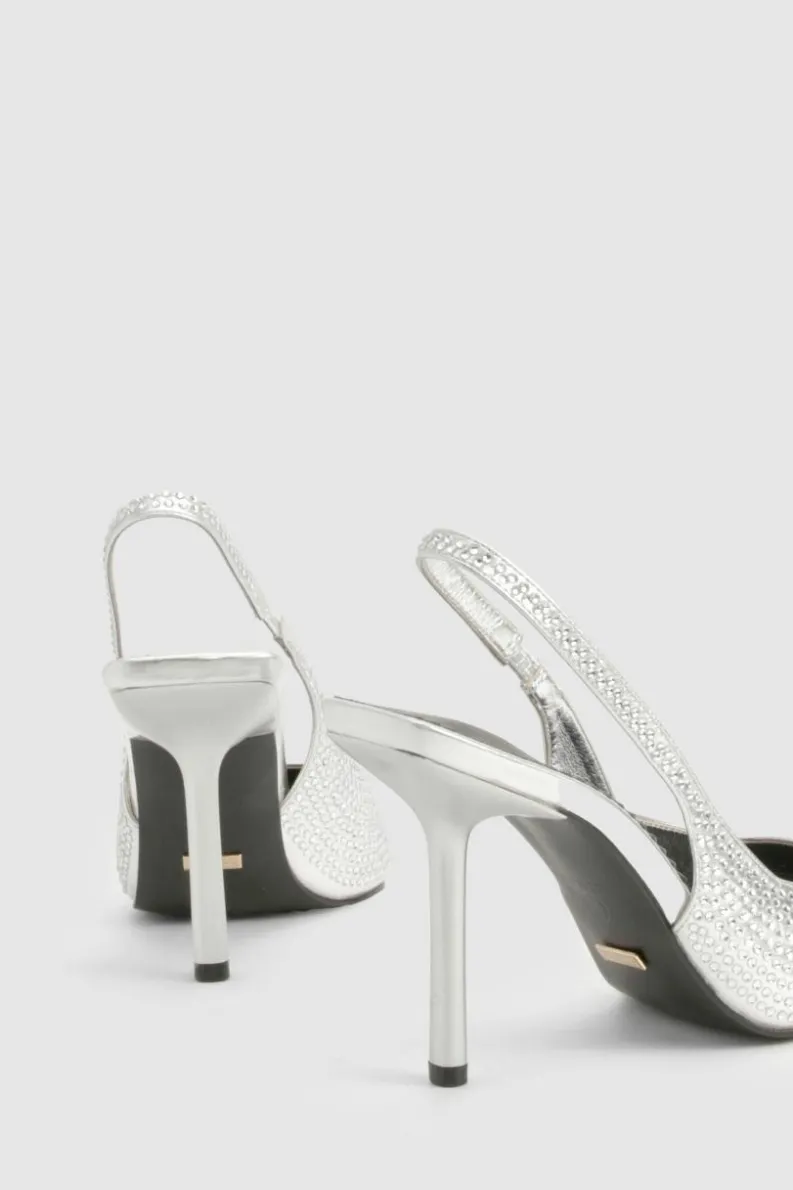 Heels*boohoo Limited Edition Embellished Slingback Court Shoes silver