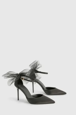 Heels*boohoo Limited Edition Organza Bow Satin Court Heels black