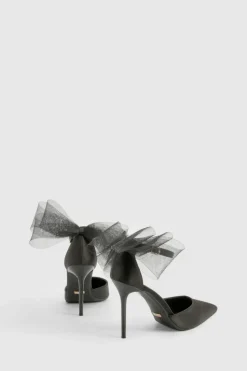Heels*boohoo Limited Edition Organza Bow Satin Court Heels black