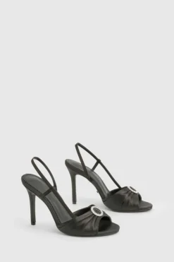Heels*boohoo Limited Edition Satin Embellished Trim 2 Part Heels black