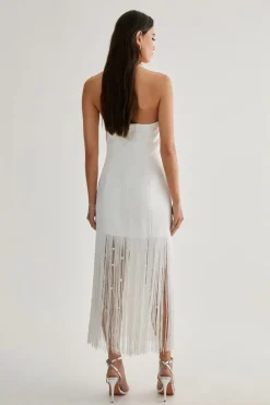 Midi Dresses*NastyGal Limited Tailored Pearl Fringe Trim Midi Dress ivory