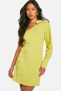 Shirt Dresses*boohoo Linen Look Asymmetric Shirt Mini Dress green