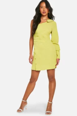 Shirt Dresses*boohoo Linen Look Asymmetric Shirt Mini Dress green