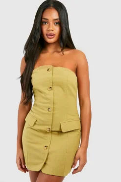 Blazer Dresses*boohoo Linen Look Bandeau Blazer Dress olive
