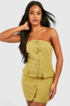 Blazer Dresses*boohoo Linen Look Bandeau Blazer Dress olive
