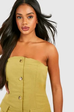 Blazer Dresses*boohoo Linen Look Bandeau Blazer Dress olive