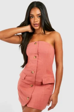 Blazer Dresses*boohoo Linen Look Bandeau Blazer Dress rust