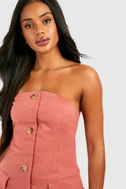 Blazer Dresses*boohoo Linen Look Bandeau Blazer Dress rust