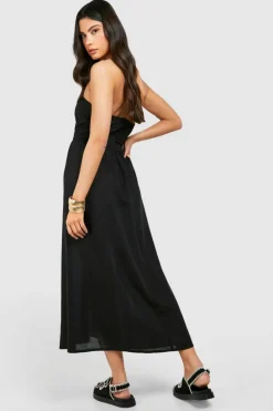 Skater Dresses*boohoo Linen Look Bandeau Midaxi Dress black