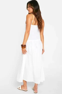 Skater Dresses|Bodycon Dresses*boohoo Linen Look Beaded Midaxi Dress ecru