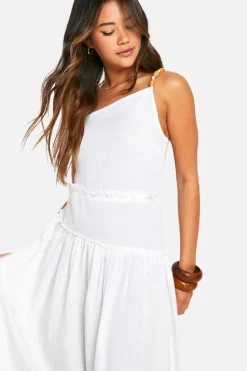 Skater Dresses|Bodycon Dresses*boohoo Linen Look Beaded Midaxi Dress ecru