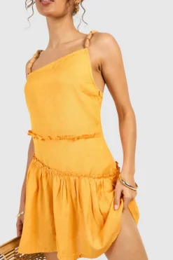 Skater Dresses*boohoo Linen Look Beaded Mini Dress orange