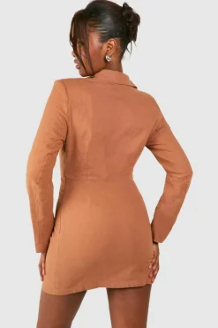 Blazer Dresses|Suits & Tailoring*boohoo Linen Look Cut Out Blazer Dress chocolate