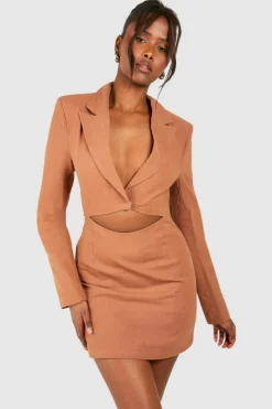 Blazer Dresses|Suits & Tailoring*boohoo Linen Look Cut Out Blazer Dress chocolate