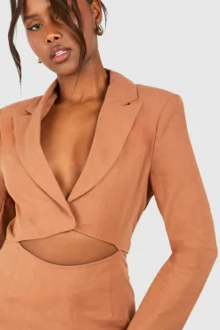 Blazer Dresses|Suits & Tailoring*boohoo Linen Look Cut Out Blazer Dress chocolate
