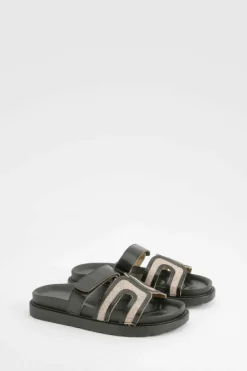 Sandals*boohoo Linen Look Cut Out Detail Sandals black