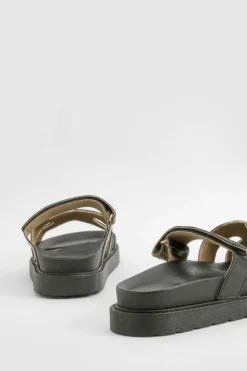 Sandals*boohoo Linen Look Cut Out Detail Sandals black