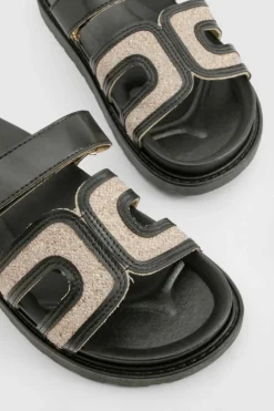 Sandals*boohoo Linen Look Cut Out Detail Sandals black