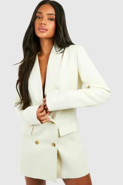 Blazer Dresses|Mini Dresses*boohoo Linen Look Double Breasted Oversized Blazer Dress stone