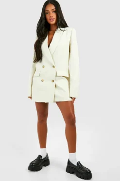 Blazer Dresses|Mini Dresses*boohoo Linen Look Double Breasted Oversized Blazer Dress stone
