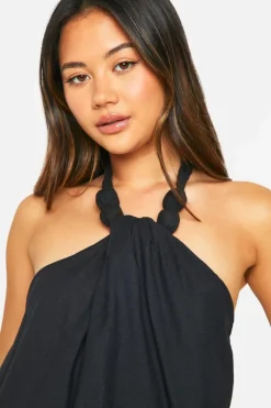 Smock Dresses*boohoo Linen Look Maxi Dress black