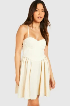 Midi Dresses*boohoo Linen Look Milkmaid Mini Dress stone