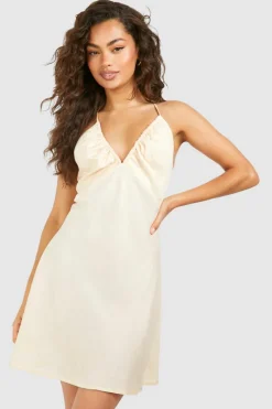 Cami Dresses*boohoo Linen Look Mini Dress stone