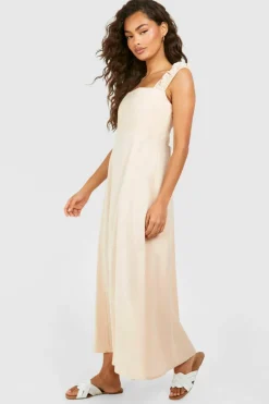 Midi Dresses*boohoo Linen Look Split Midi Dress stone
