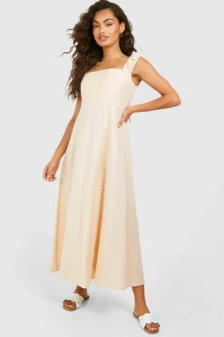 Midi Dresses*boohoo Linen Look Split Midi Dress stone