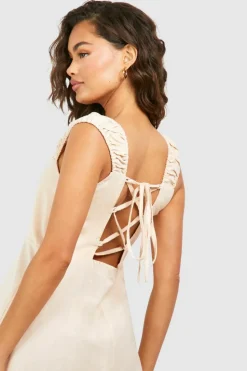 Midi Dresses*boohoo Linen Look Split Midi Dress stone