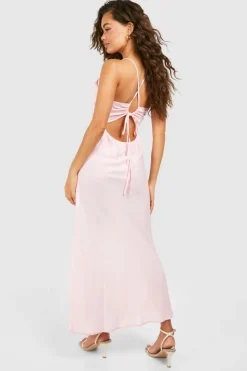 Cami Dresses*boohoo Linen Look Strappy Midaxi Dress pink