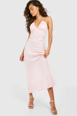 Cami Dresses*boohoo Linen Look Strappy Midaxi Dress pink