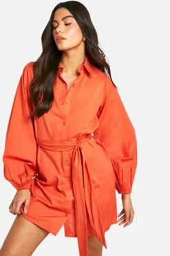 Shirt Dresses|Wrap Dresses*boohoo Linen Look Wrap Shirt Dress rust