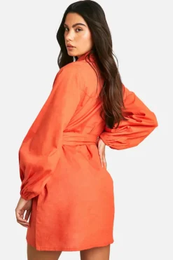 Shirt Dresses|Wrap Dresses*boohoo Linen Look Wrap Shirt Dress rust