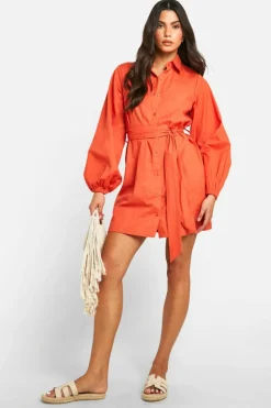 Shirt Dresses|Wrap Dresses*boohoo Linen Look Wrap Shirt Dress rust