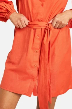 Shirt Dresses|Wrap Dresses*boohoo Linen Look Wrap Shirt Dress rust