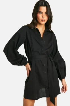 Shirt Dresses|Wrap Dresses*boohoo Linen Look Wrap Shirt Dress black