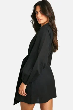 Shirt Dresses|Wrap Dresses*boohoo Linen Look Wrap Shirt Dress black