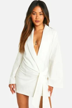 Shirt Dresses|Wrap Dresses*boohoo Linen Look Wrap Shirt Dress white